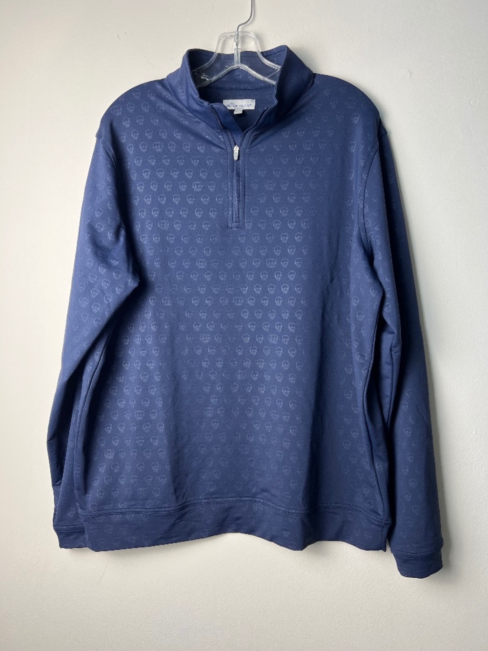 Peter Millar Men’s Dark Blue Quarter Zip Pullover Skull Print Performance Size L